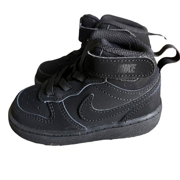 NWOT Infant Nike Court Borough Mid 2 TD 'Triple Black Sneakers - Picture 1 of 5